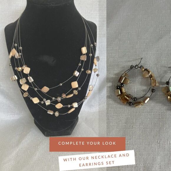 5 Strand "Invisible" Wire and Beads Necklace & Earrings - Picture 1 of 6